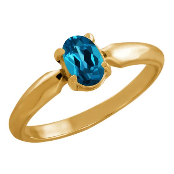 0.55 Ct Oval London Blue Topaz 18K Yellow Gold Ring