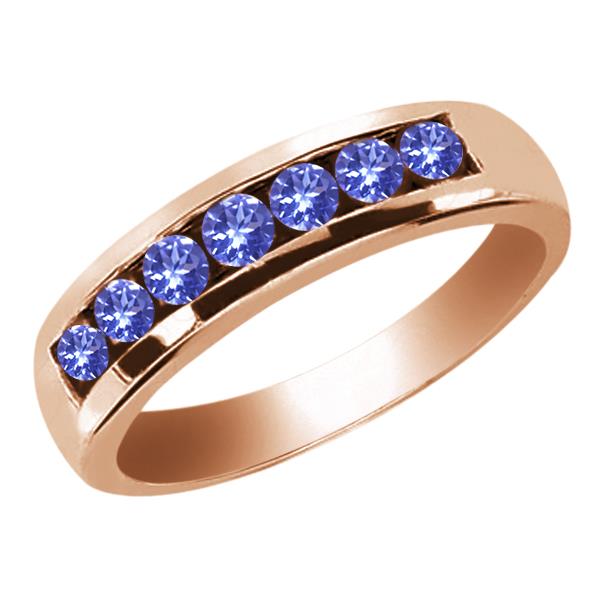 0.84 Ct Round Blue AAA Tanzanite 14K Rose Gold Men's Wedding Band Ring