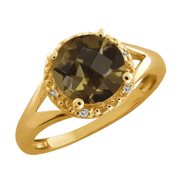 1.84 Ct Round/checkerboard Brown Smoky Quartz and Topaz 14k Yellow Gold Ring