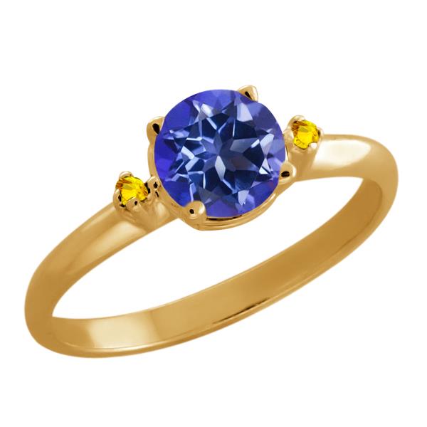 1.02 Ct Round Tanzanite Blue Mystic Topaz Citrine Gold Plated Silver Ring