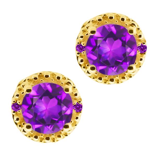 1.52 Ct Genuine Round Purple Amethyst Gemstone 14k Yellow Gold Earrings