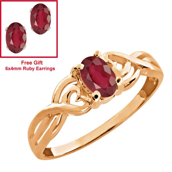 0.65 Ct Oval African Red Ruby Rose Gold Plated Sterling Silver Ring 