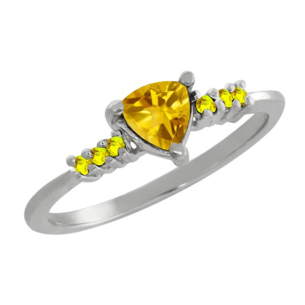 0.47 Ct Trillion Yellow Citrine Yellow Sapphire 14K White Gold Ring