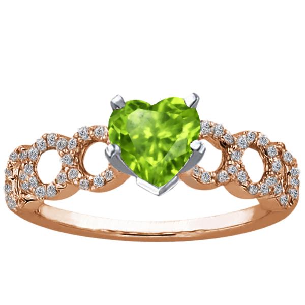 1.22 Ct Heart Shape Green Peridot White Diamond 14K Rose Gold Ring 
