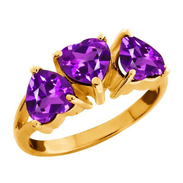 2.22 Ct Heart Shape Purple Amethyst Gemstone 14k White Gold With 3 Stone Ring