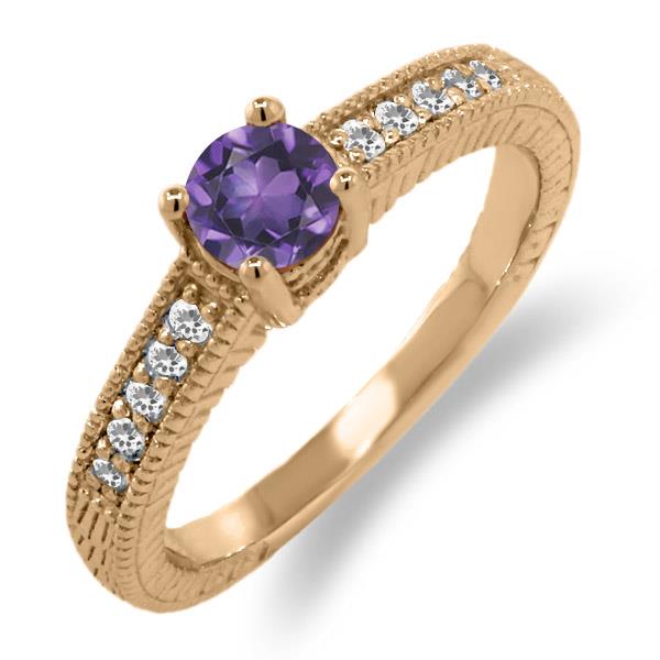 0.55 Ct Round Purple Amethyst White Sapphire 18K Rose Gold Engagement Ring 