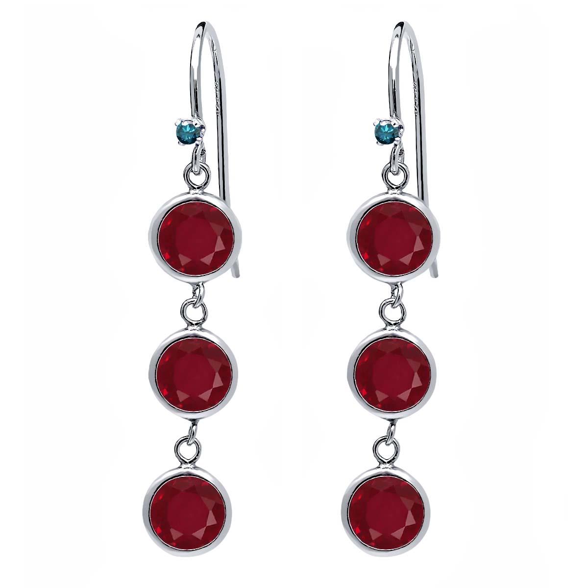 3.39 Ct Round Red Ruby Blue Diamond 925 Sterling Silver Earrings