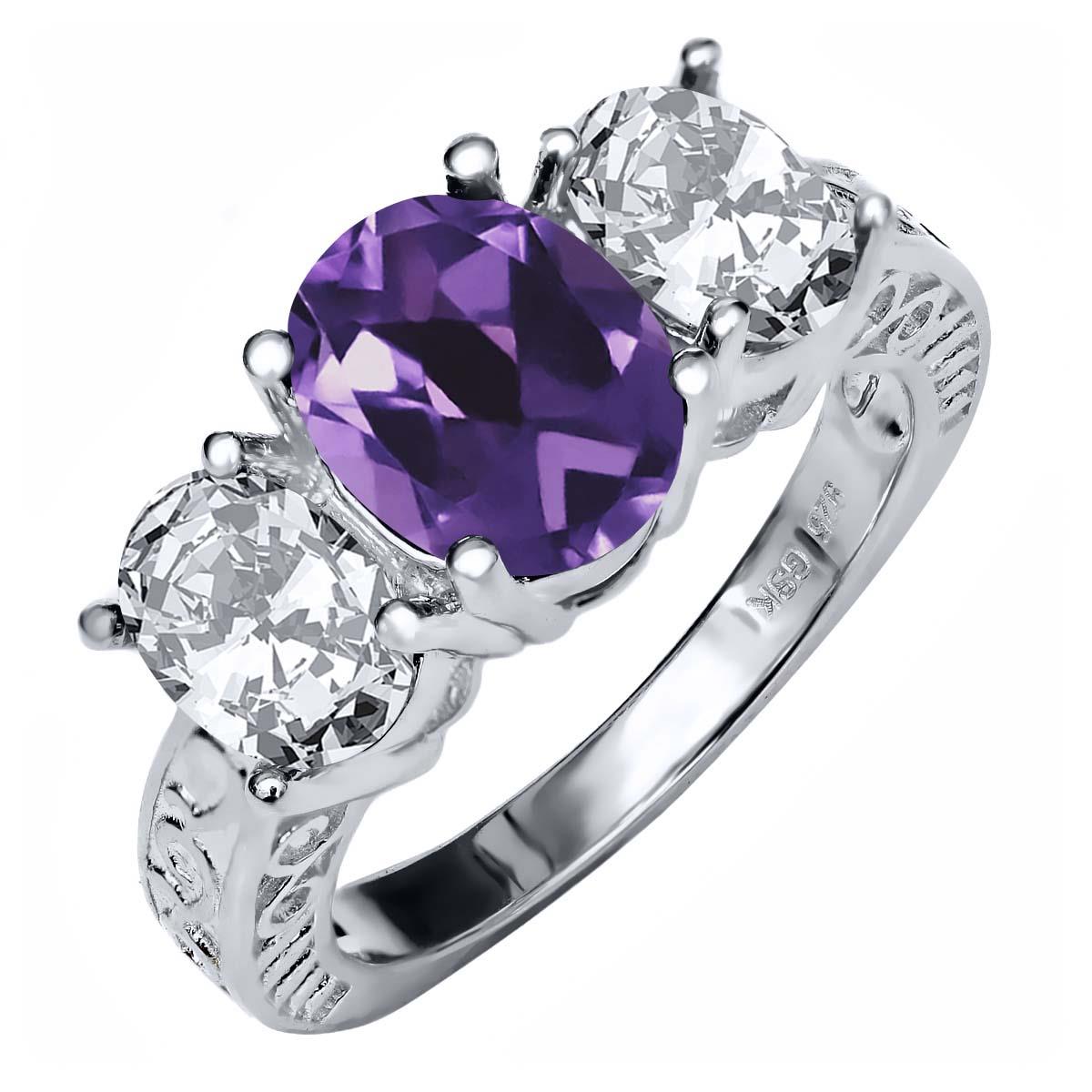4.66 Ct Oval Purple Amethyst 925 Sterling Silver Ring 
