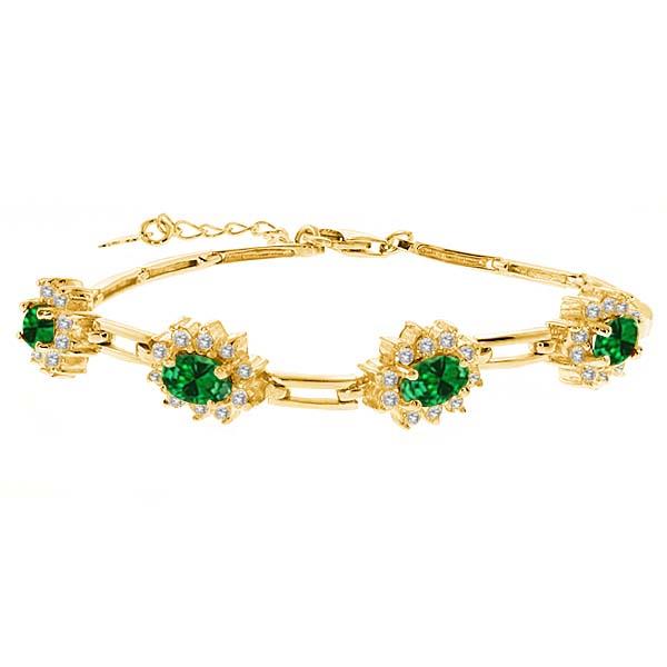 4.72 Ct Oval Green Simulated Emerald 18K Yellow Gold Plated Silver Bracelet