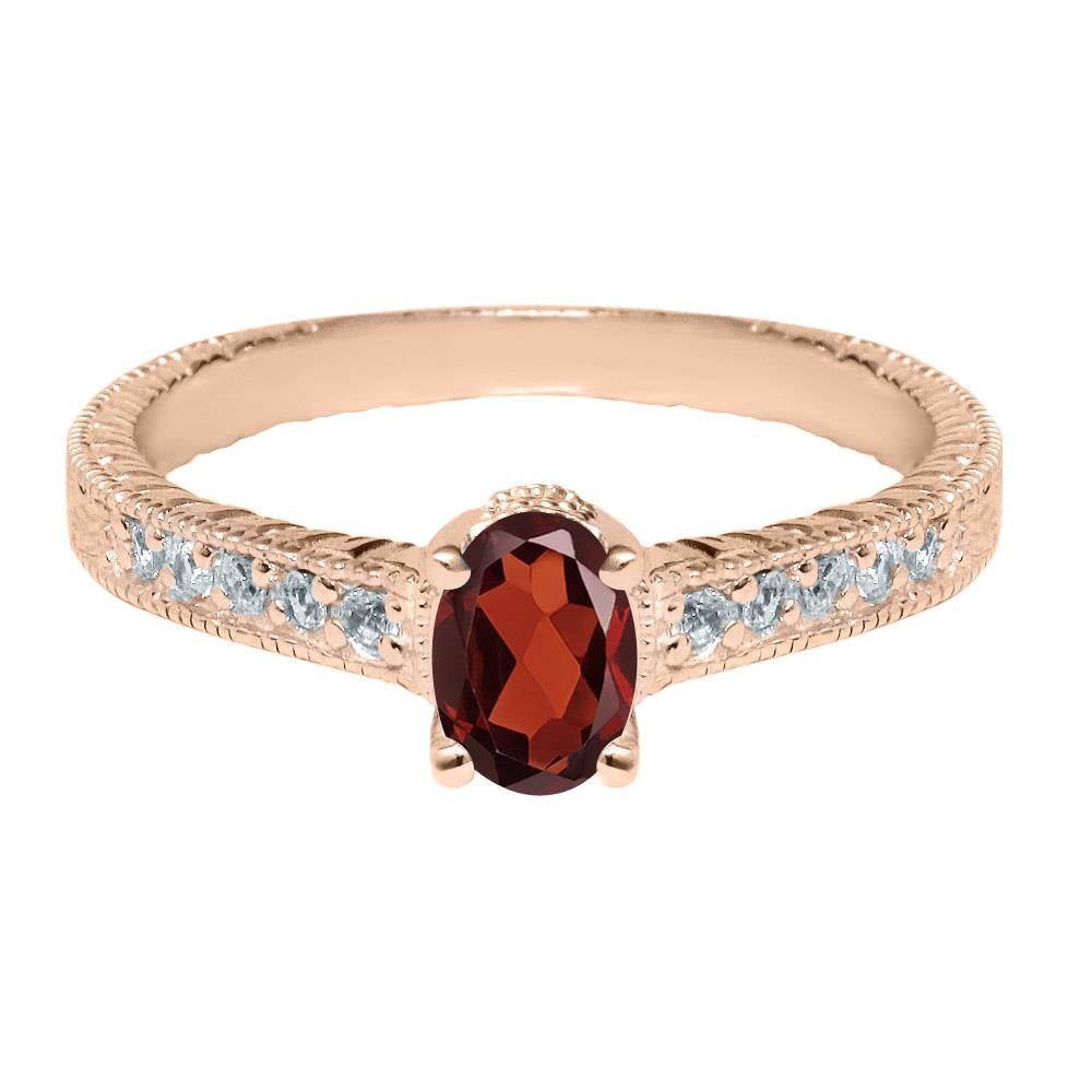 1.20 Ct Oval Red Garnet 18K Rose Gold Plated Silver Engagement Ring