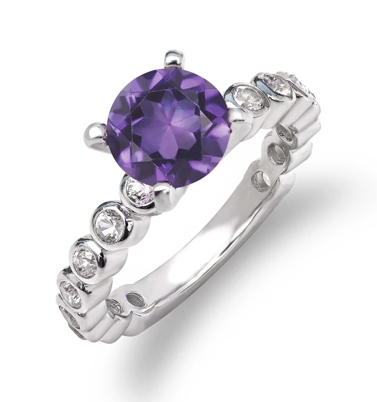 1.94 Ct Round Purple Amethyst White Created Sapphire 925 Sterling Silver Ring