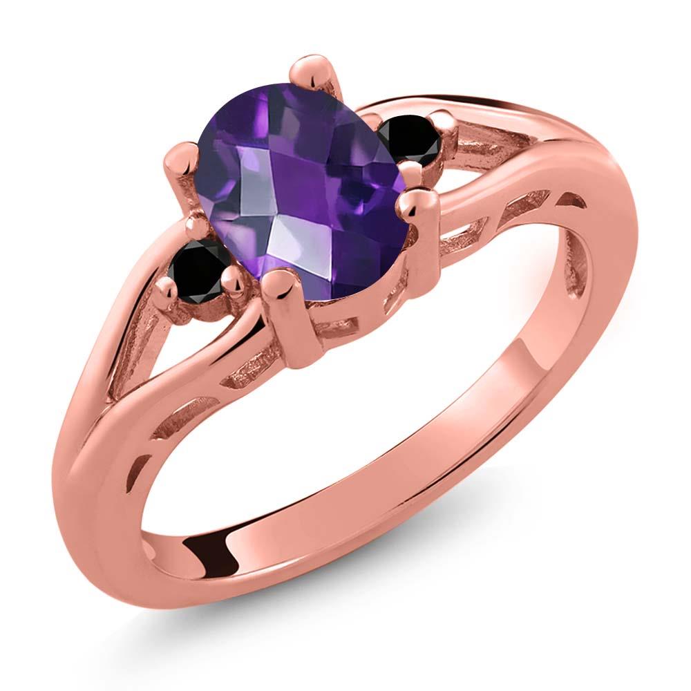 1.06 Ct Checkerboard Purple Amethyst and Diamond Gold Plated Silver Ring