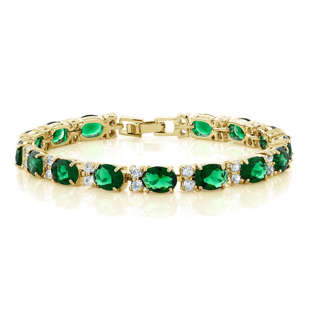 40.00 Ct Oval Green Cubic Zirconia CZ Yellow Gold Plated 7" Tennis Bracelet