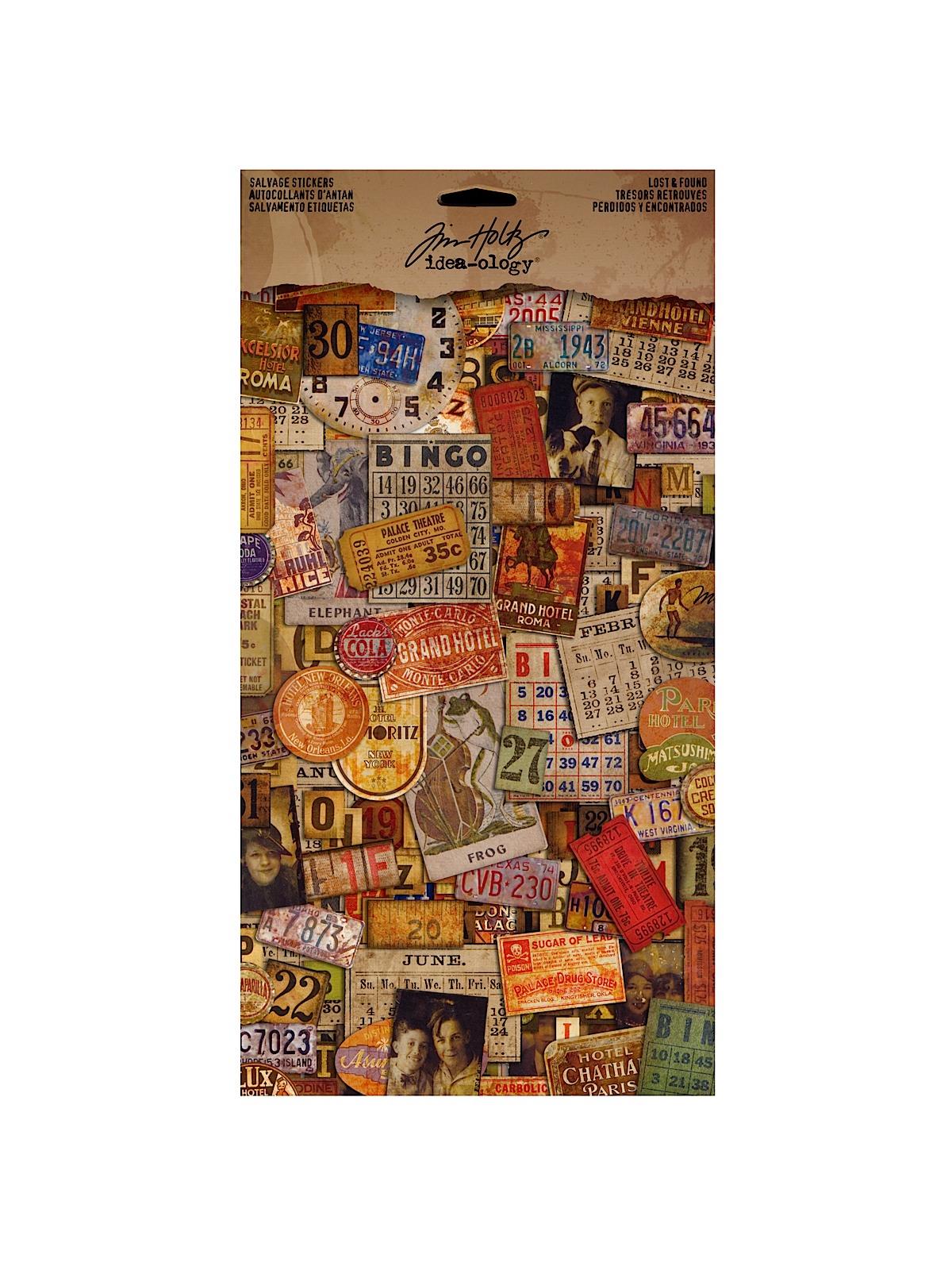 Tim Holtz Idea ology Paperie salvage stickers   lost and found pack of 379