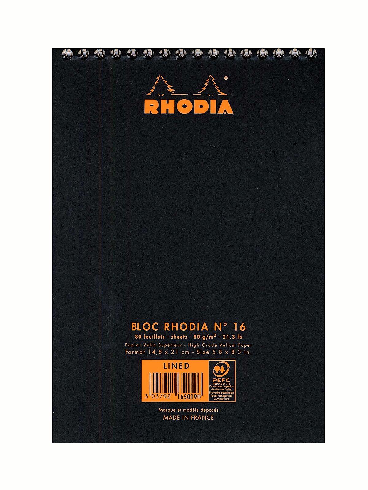 Rhodia Wirebound Notebooks ruled 6 in. x 8 1/4 in. black [Pack of 5]