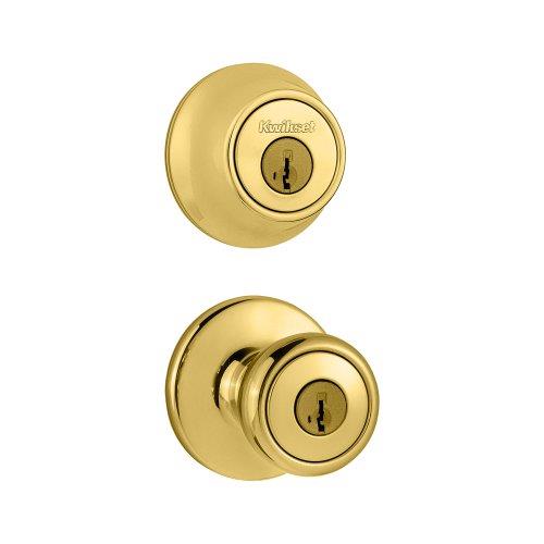 Kwikset 690 Tylo Entry Knob and Single Cylinder Deadbolt Combo Pack featuring SmartKey in Polished Brass
