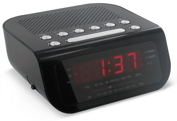 jWin Compact Digital Alarm Clock with AM/FM Radio, Black (JL206BLK)