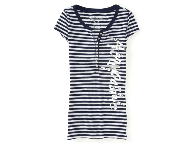 Aeropostale Womens Stripes Henley Shirt 484 XS