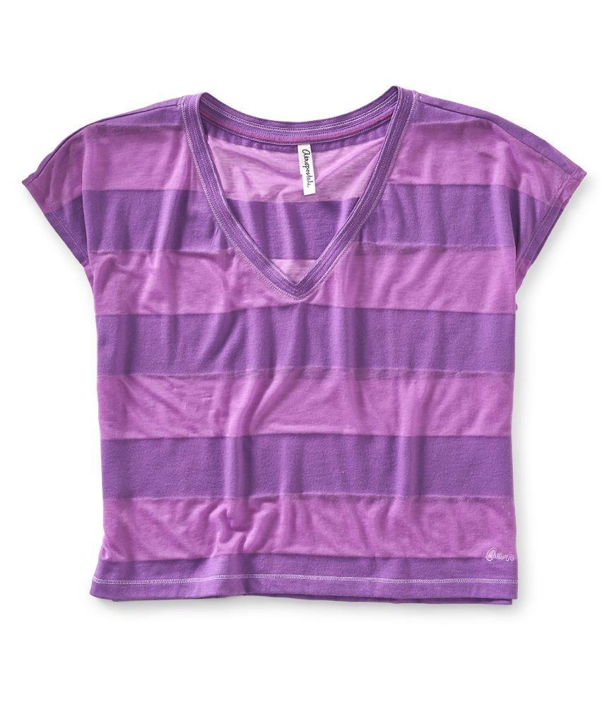 Aeropostale Womens Sheer Stripe Wide Basic T Shirt 792 M