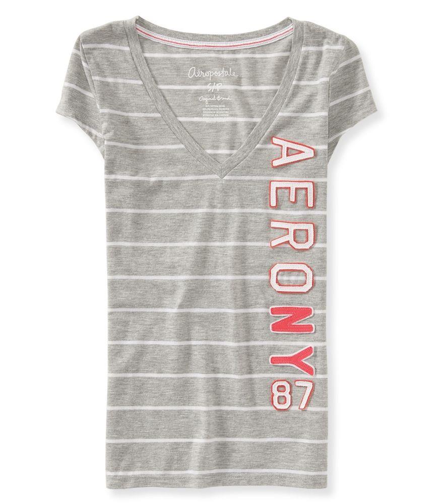 Aeropostale Womens NY 87 Striped Embellished T Shirt 459 S