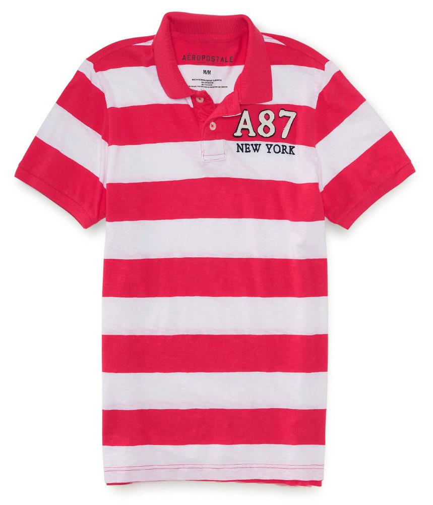 Aeropostale Mens Striped A87 Rugby Polo Shirt 437 L 