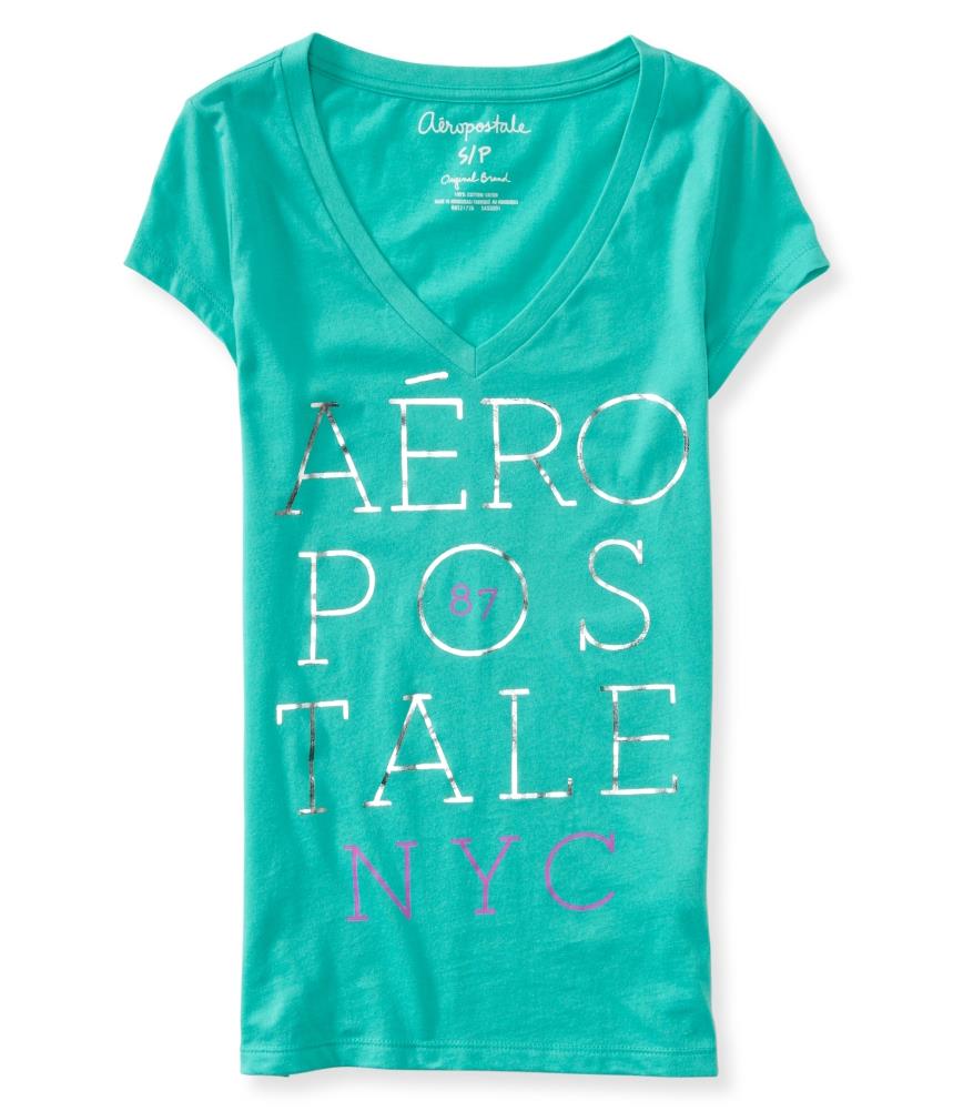 Aeropostale Womens Stacked Foil Graphic T Shirt 471 M