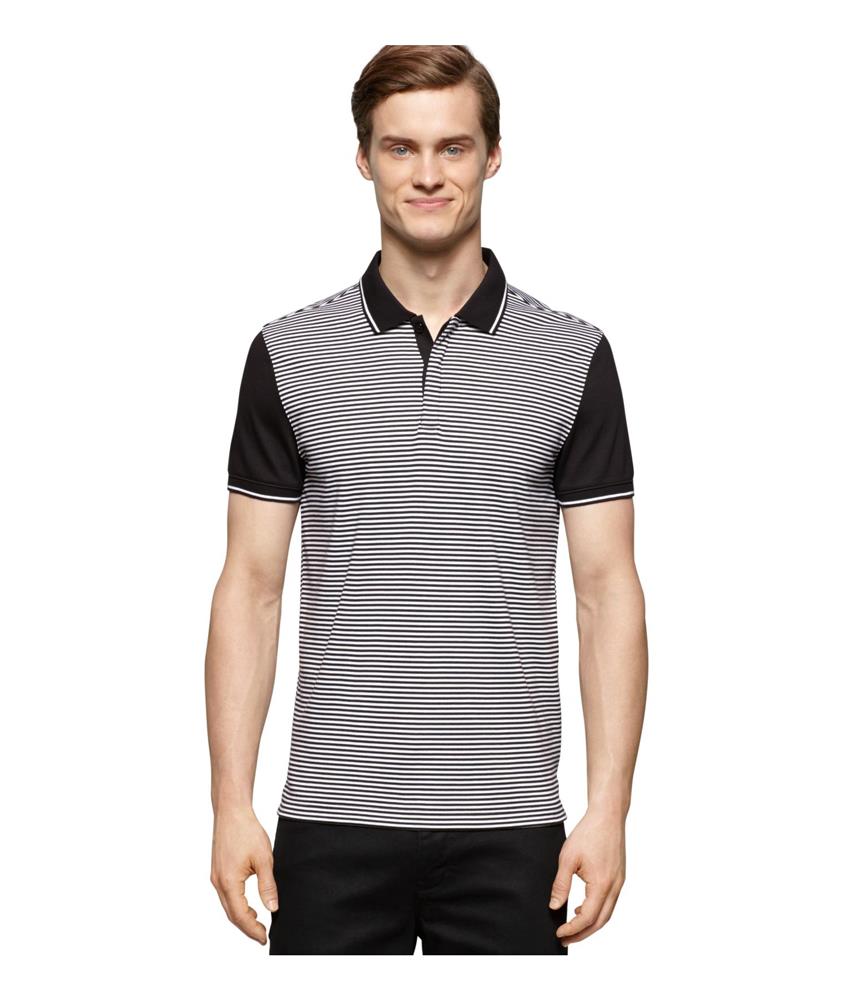 Calvin Klein Mens Feeder Stripe Rugby Polo Shirt blackwhite XL 