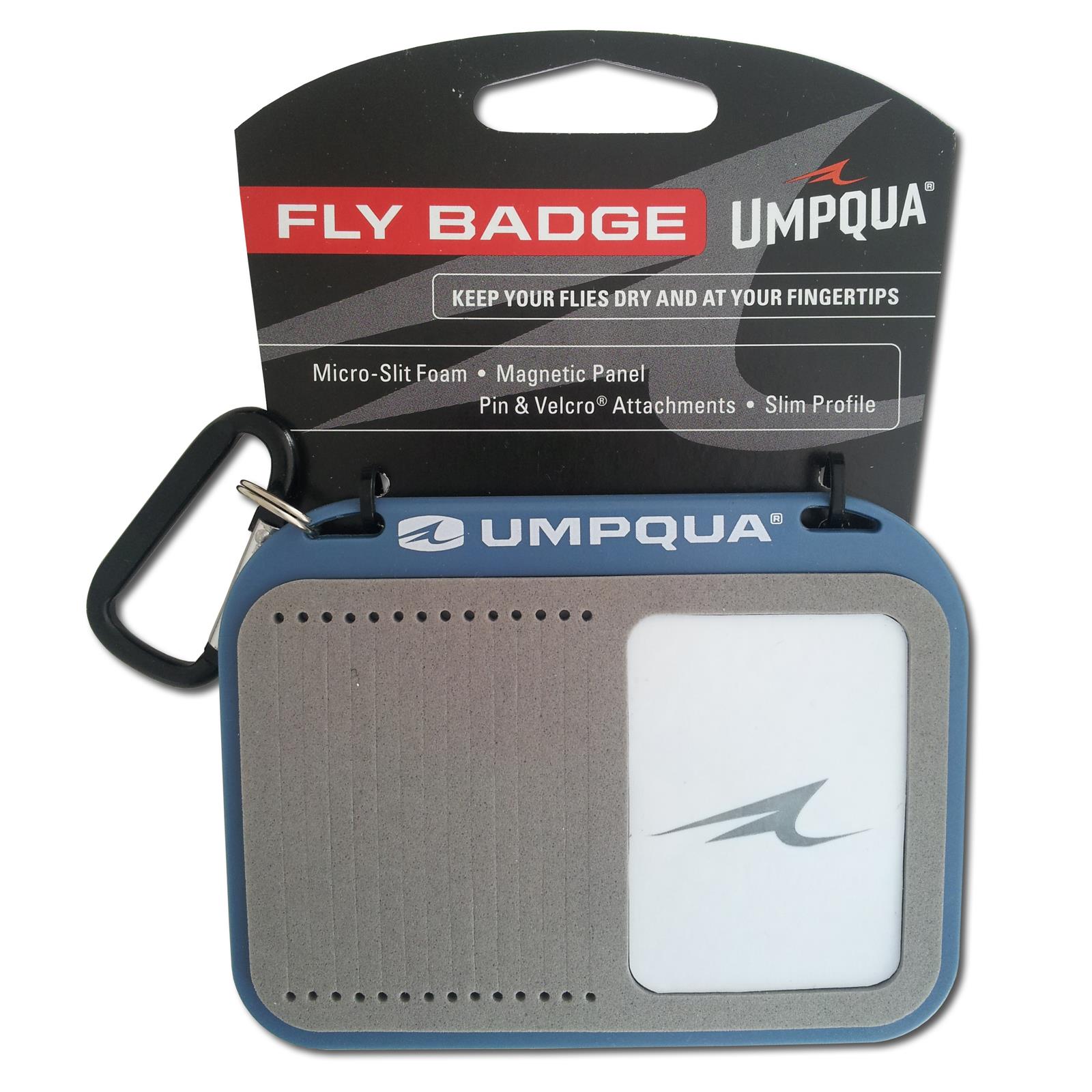 Umpqua UPG Blue Fly Fishing Badge Pin On Magnetic Fly Holder Patch/Midge Box 