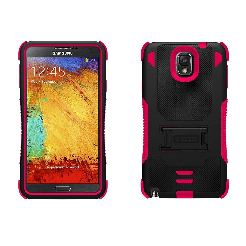 Beyond Cell Tri Shield Durable Hybrid Hard Shell & Silicone Skin Gel Case for Samsung Galaxy Note 3 with Retail Packaging 1 pack + FREE Screen Protector 2013   Black/Hot Pink