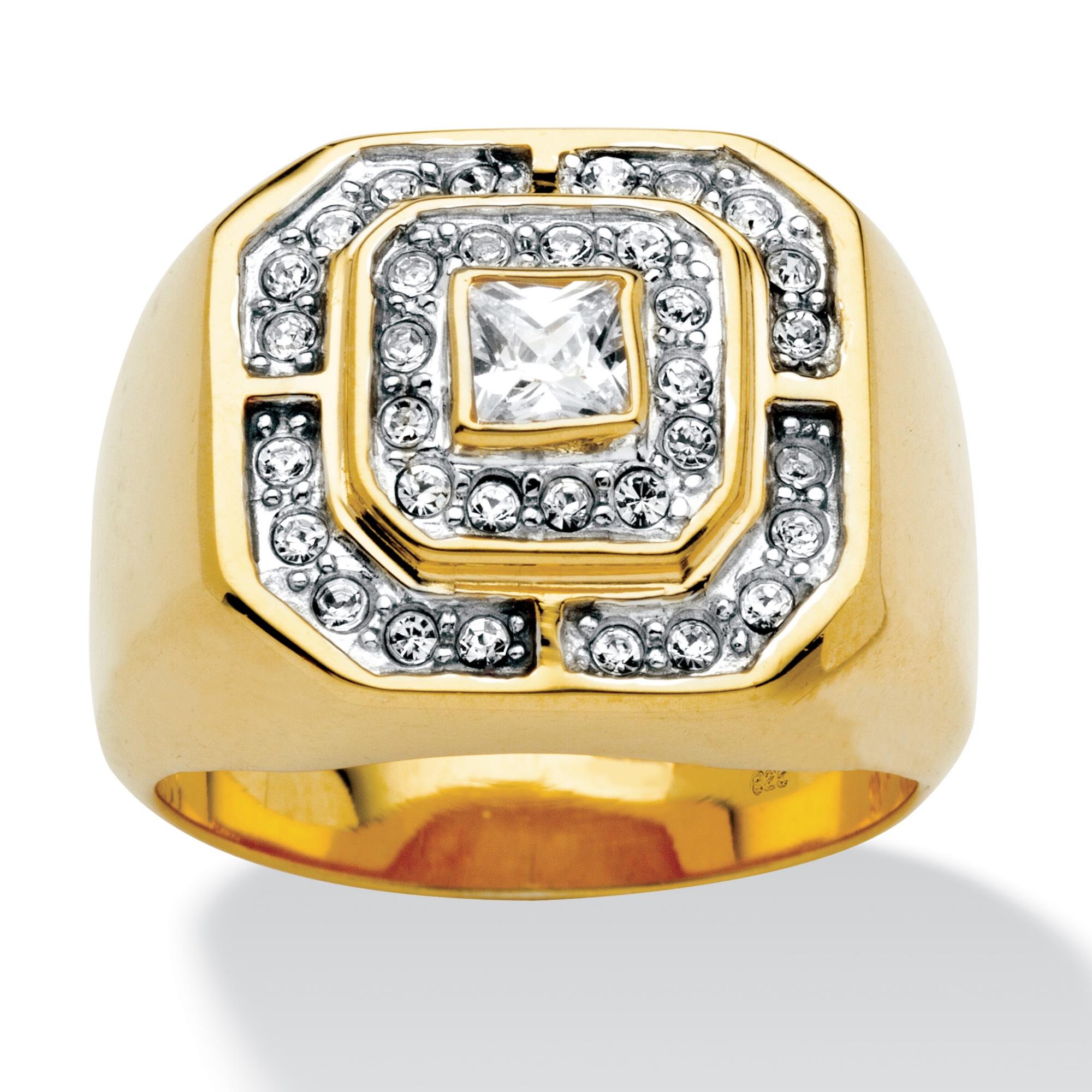 Men's .87 TCW Square Cut and Round Cubic Zirconia 18k Gold over Sterling Silver Octagon Ring