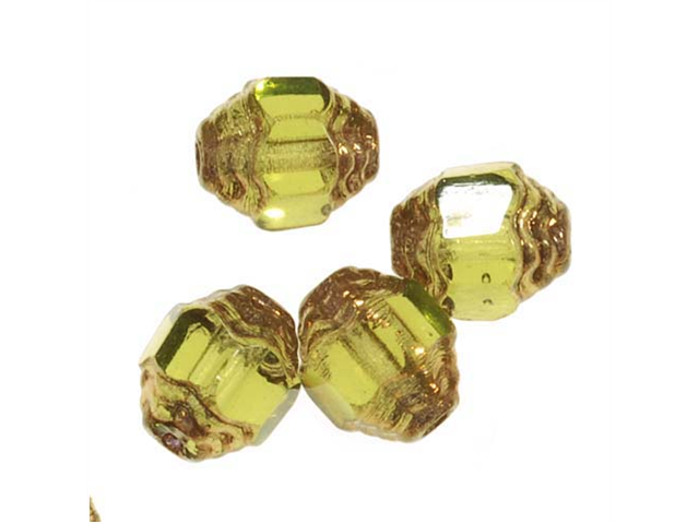 Czech Cathedral Art Deco Beads 7mm Olive / Gold (X25)