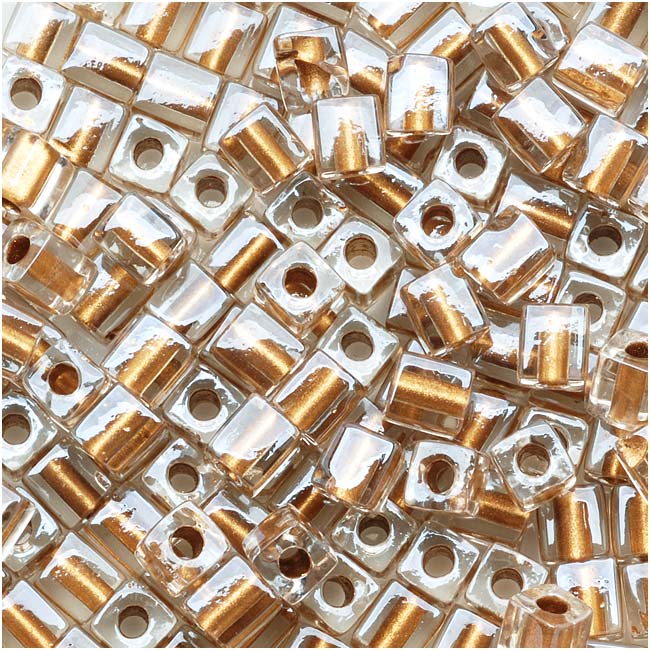 Miyuki 4mm Cube Beads "Metallic Gold Lined" #234 10 Gr