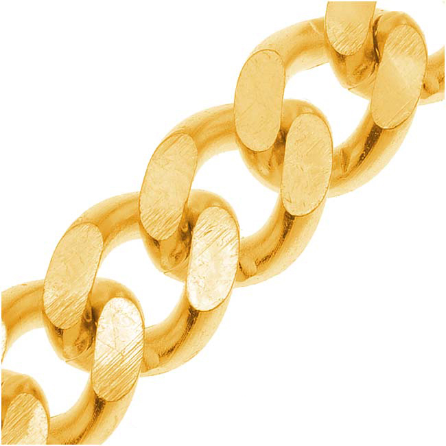 Bright Gold Toned Brass 10.3mm Heavy Flattened Curb Chain   By The Ft