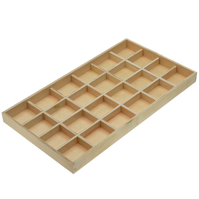 Wooden Low Profile Display Tray, 24 Compartments 14.75 x 8.25 x 1", Unfinished (1 Piece)