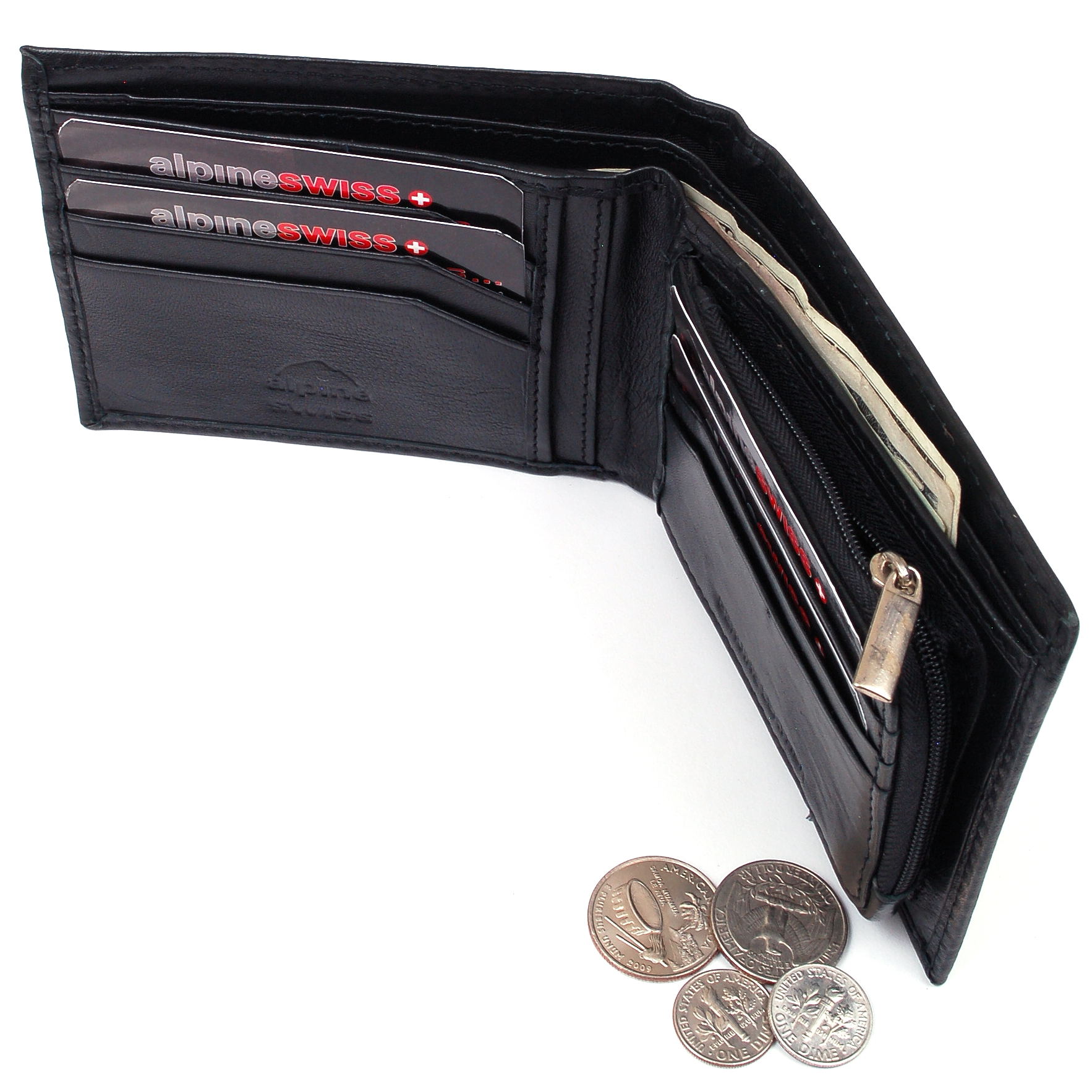 Alpine Swiss Men's Black Lambskin Leather Trifold Wallet