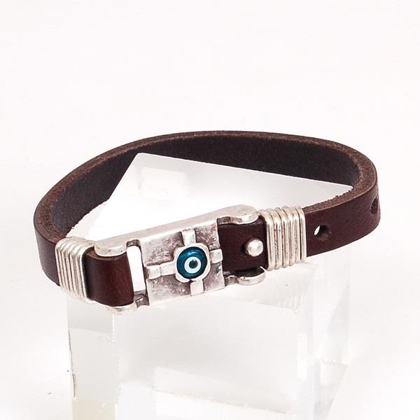 New Leather Bracelet With Evil Eye Good Luck Charm Adjustable Length In Gift Box