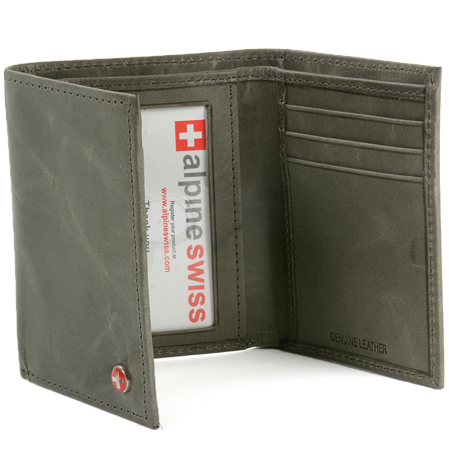 Alpine Swiss Mens Distressed Pullup Crunch Leather Wallet Trifold Suede Line