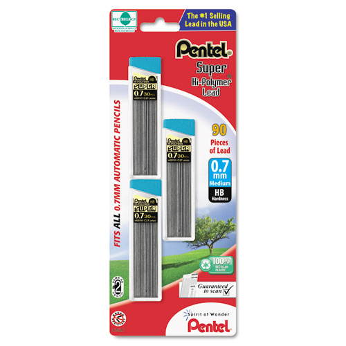 Pentel C27BPHB3 K6 Super Hi Polymer Lead Refills, 0.7mm, HB, Black, 90 Leads/Pack