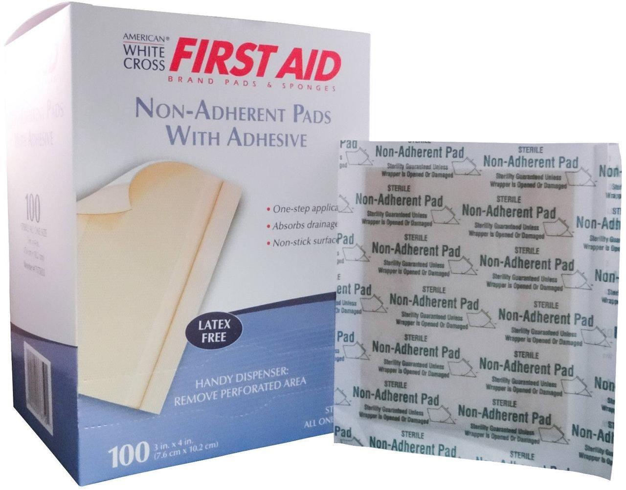 American White Cross Latex Free Non Adherent Pads with Adhesive 3" x 4" (400 Pads) 4 Boxes MS 40635