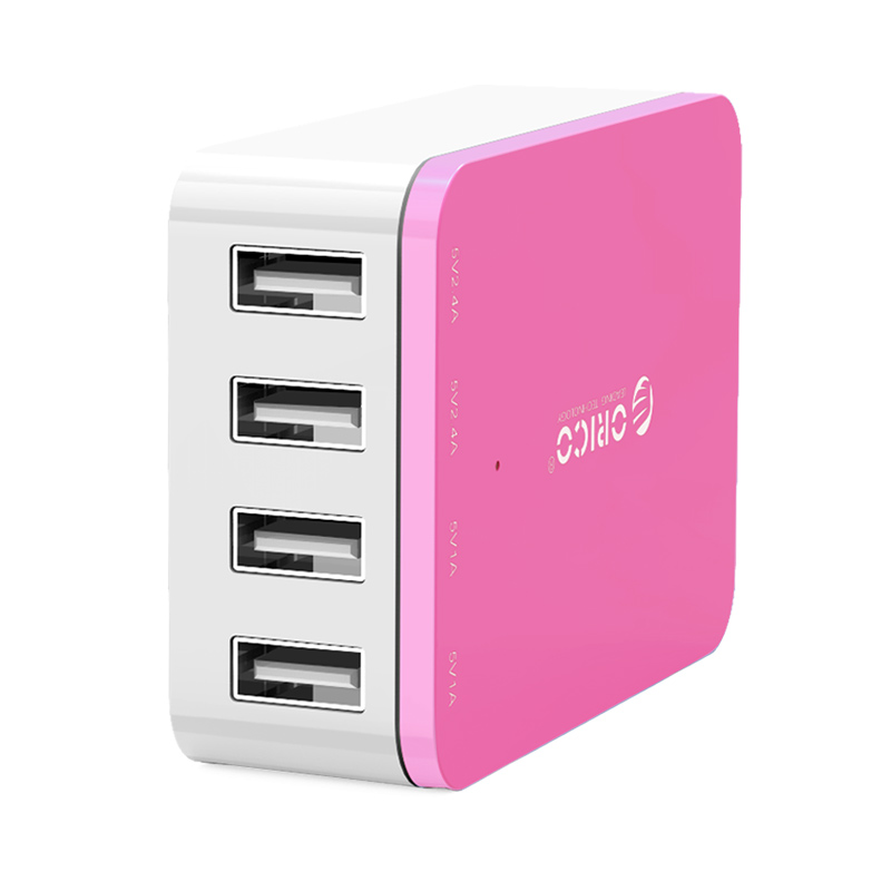 ORICO CSI 4U 20W 4 Port Family Sized Desktop USB Charger with 2 Prong Power Cord for iPhone 6 6 Plus 5 5C 5S, iPad Air Mini, Galaxy S4 S5, Note 2 3, HTC One (M8), Nexus and More   Pink 