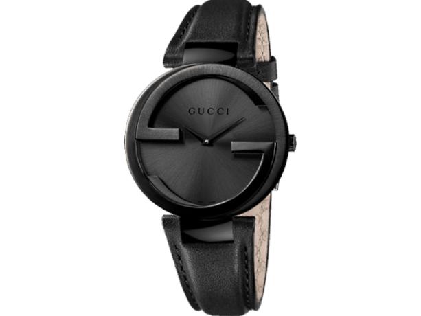 Gucci Interlocking G Black Dial Black Leather Strap Unisex Watch YA133302