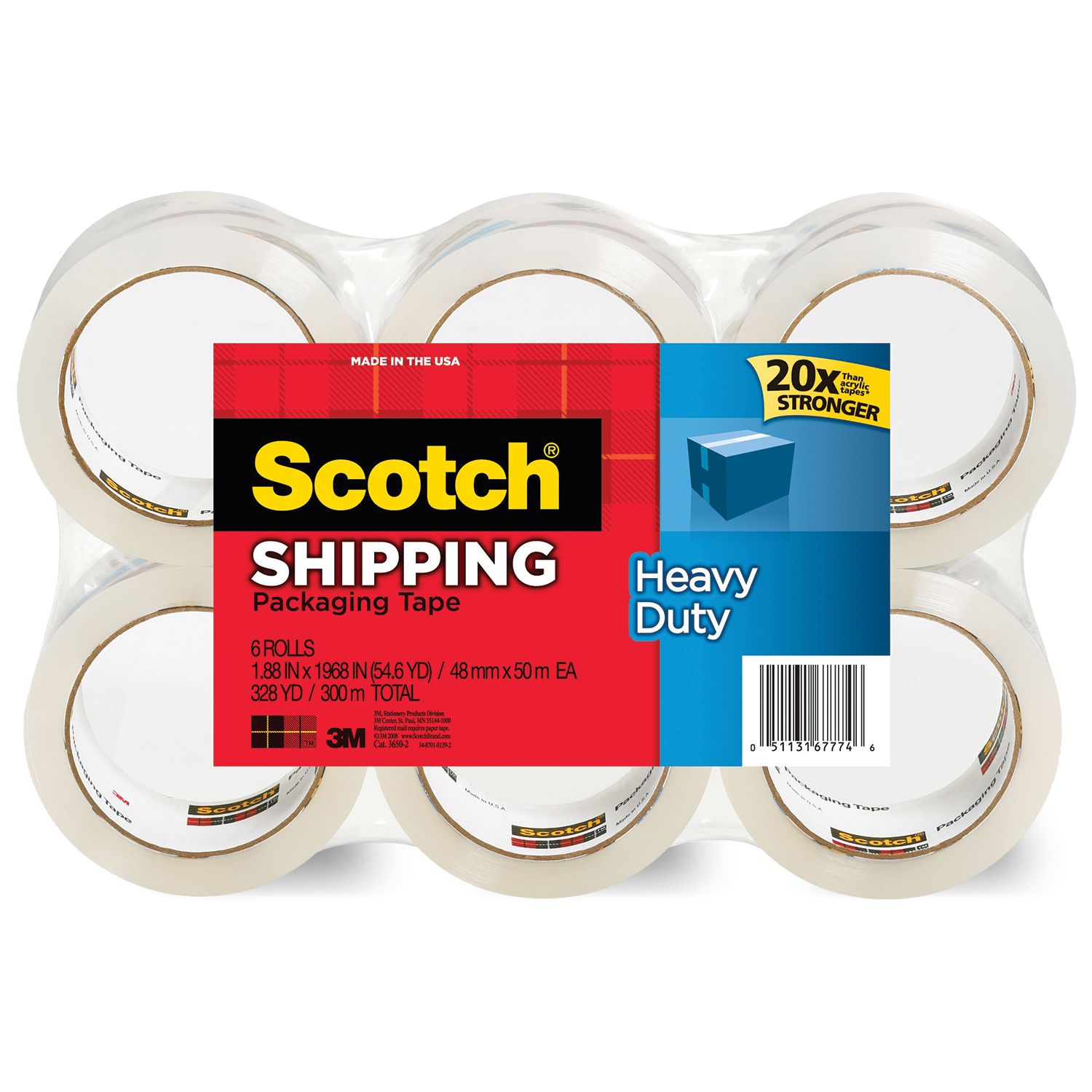 Scotch   3500 Shipping Packaging Tape, 1.88" x 54.6YD   6 Rolls