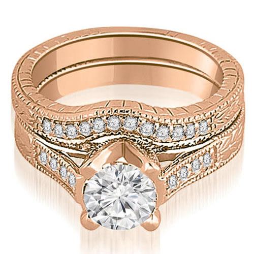 0.85 cttw. Antique Cathedral Round Cut Diamond Engagement Set in 18K Rose Gold