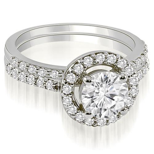 1.11 cttw. Halo Round Cut Diamond Bridal Set in 18K White Gold