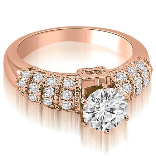 0.85 cttw. Antique Style Round Cut Diamond Engagement Ring in 18K Rose Gold (SI2, H I)