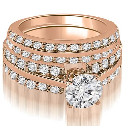 2.85 cttw. Two Row Round Cut Diamond Bridal Set in 18K Rose Gold