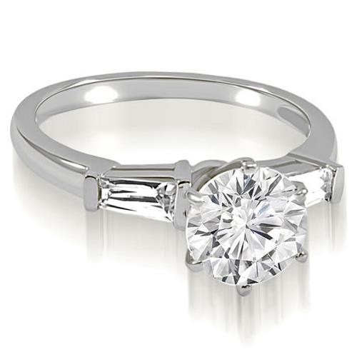 0.85 cttw. Round Baguette Three Stone Diamond Engagement Ring in 14K White Gold (SI2, H I)
