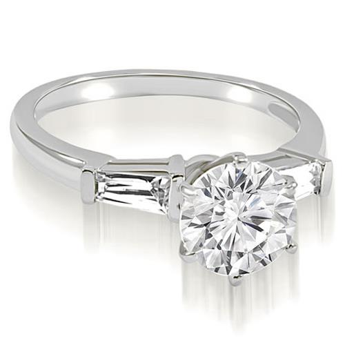 0.85 cttw. Round Baguette Three Stone Diamond Engagement Ring in Platinum