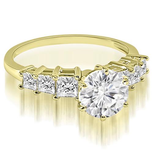 1.50 cttw. Round and Princess cut Diamond Engagement Ring in 18K Yellow Gold