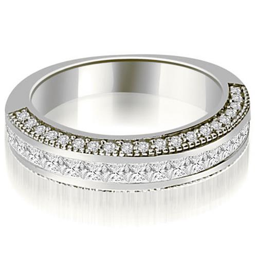 1.20 cttw. Princess and Round Diamond Antique Wedding Band in 18K White Gold